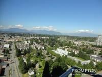 aerial view of a residential and commercial neighborhood with abundant greenery, tree-lined streets, and distant mountain ranges under a clear blue sky, showcasing a peaceful urban environment with a mix of low-rise buildings and open spaces
