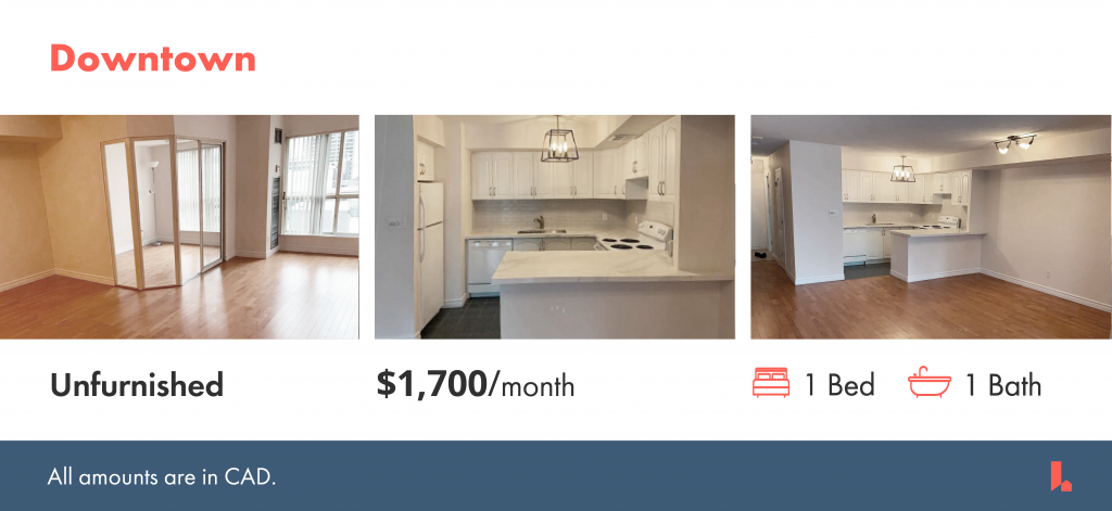 Unfurnished apartments for rent in Toronto's Downtown that cost less than $1800 a month to rent.