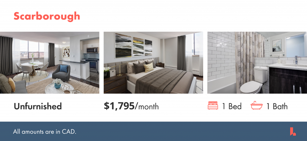 Unfurnished apartments in Scarborough that cost less than $1800 a month to rent.