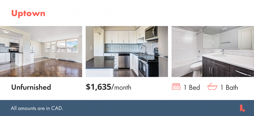 Unfurnished apartments in Uptown Toronto that are less than $1800.