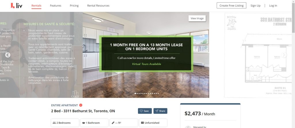 Toronto has free rent for two-bedroom apartments.