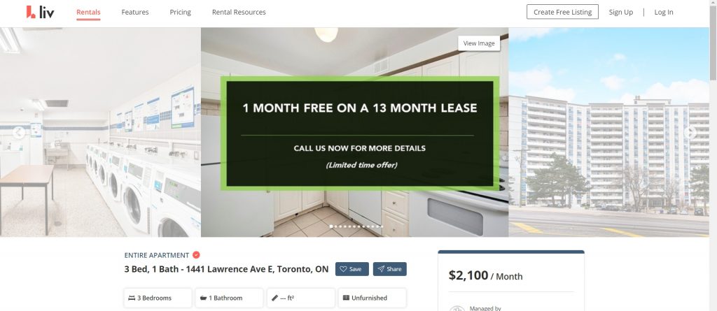 Get free rent in Toronto on a three-bedroom apartment.