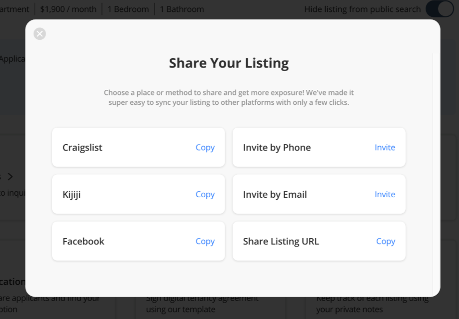 share your listing to reach more renters using liv rent features