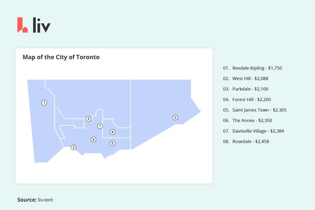 map of the cheapest neighbourhoods in toronto liv rent