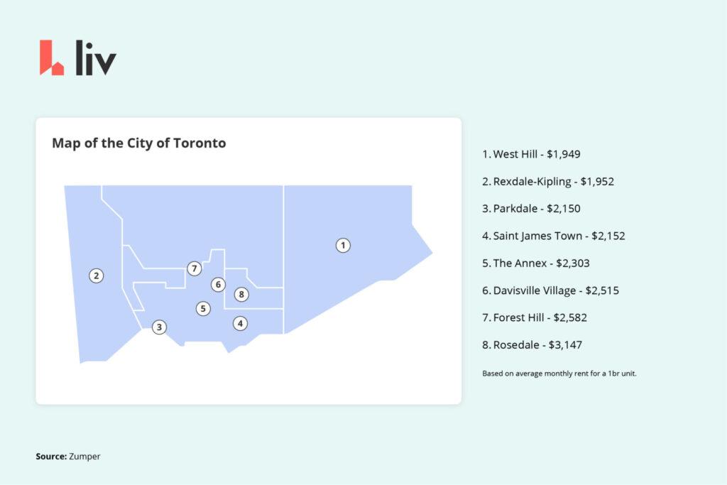 map of the cheapest neighbourhoods in toronto liv rent