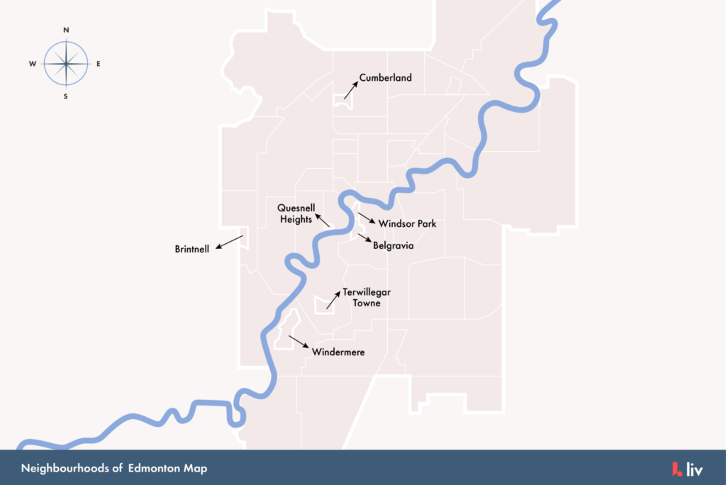 A map showing the best neighbourhoods for families in Edmonton