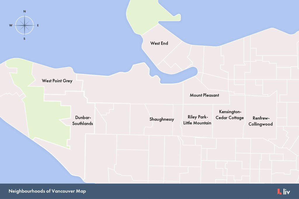 Graphic showing the best neighbourhoods for families in Vancouver.